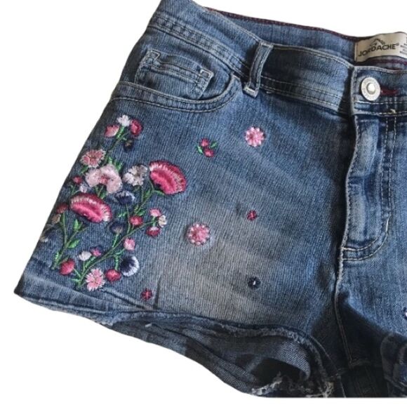 Jordache Floral Embroidered Distressed Hem Boho Denim Jean Shorts Girls Sz 16 - Picture 5 of 13